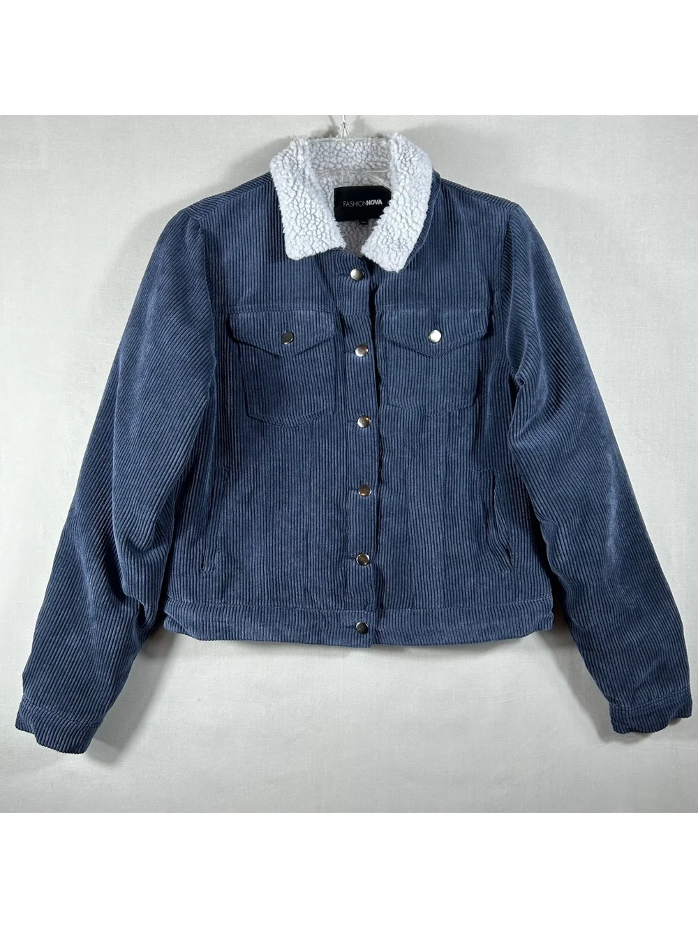Fashion Nova Boy’s Size Small Navy Sherpa Lined Corduroy Jacket Button Down